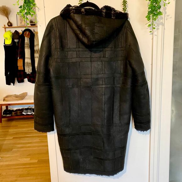 Sprung Freres Reversible Lamb Leather Fur Hooded Coat Sherpa Hood S MSRP $4500 - Picture 6 of 16